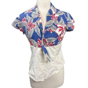 Vintage Rockies Floral Button-Up Shirt, Size M Blue/White